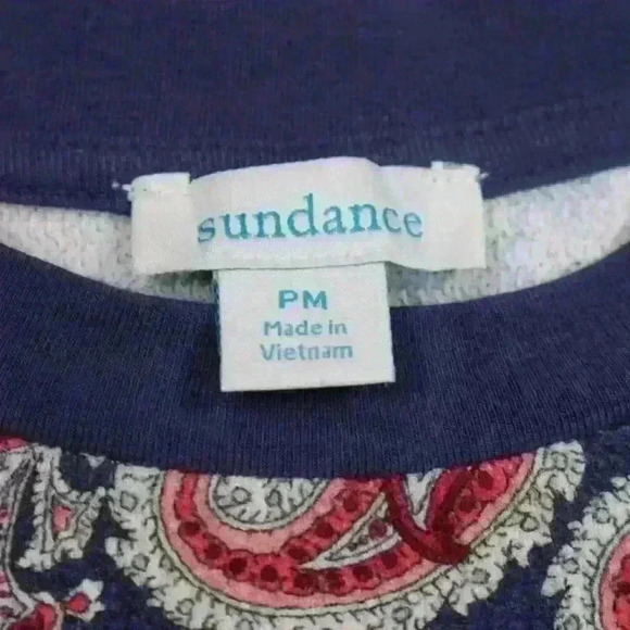 SUNDANCE Thermal Paisley Quarter Sleeve Velvet Detail Button Cuff Women Pet Med - Picture 5 of 9